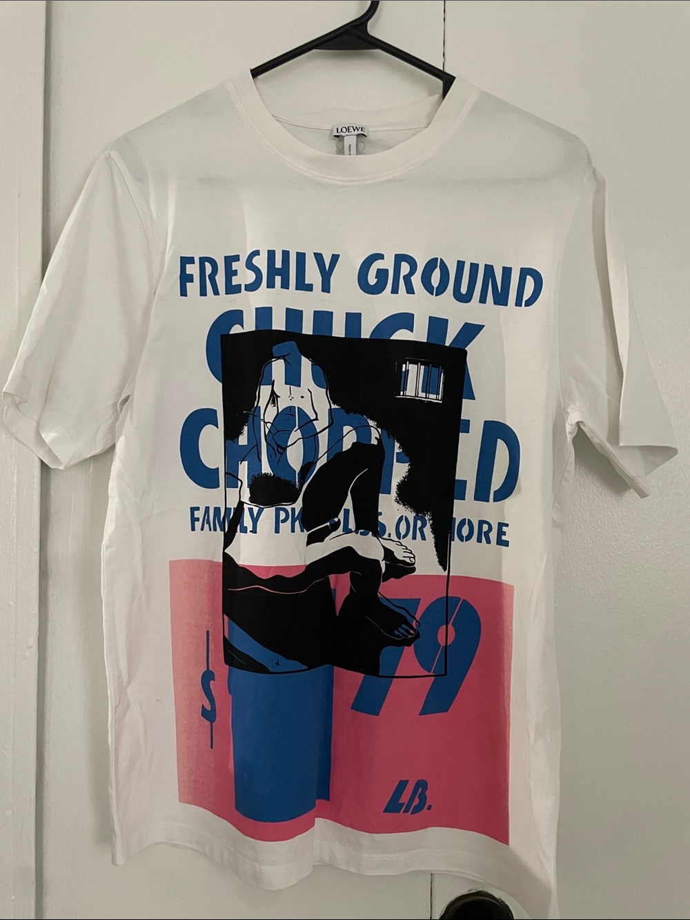 Loewe White Tee with Blue and Pink Graphic Print Size Small